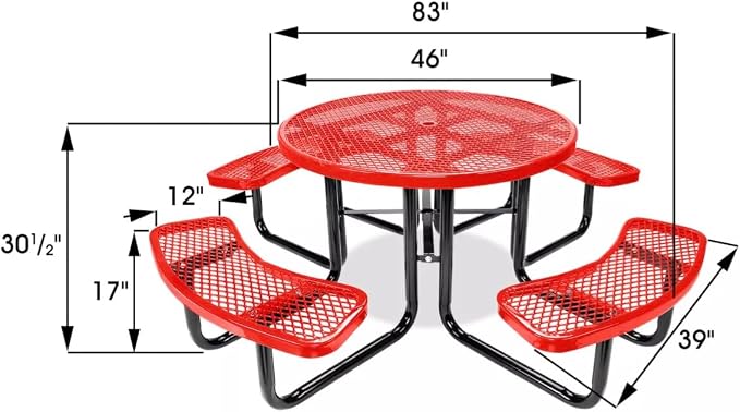 Heavy Duty Heavy Duty 46 inch Expanded Metal Round Picnic Table (Red)
