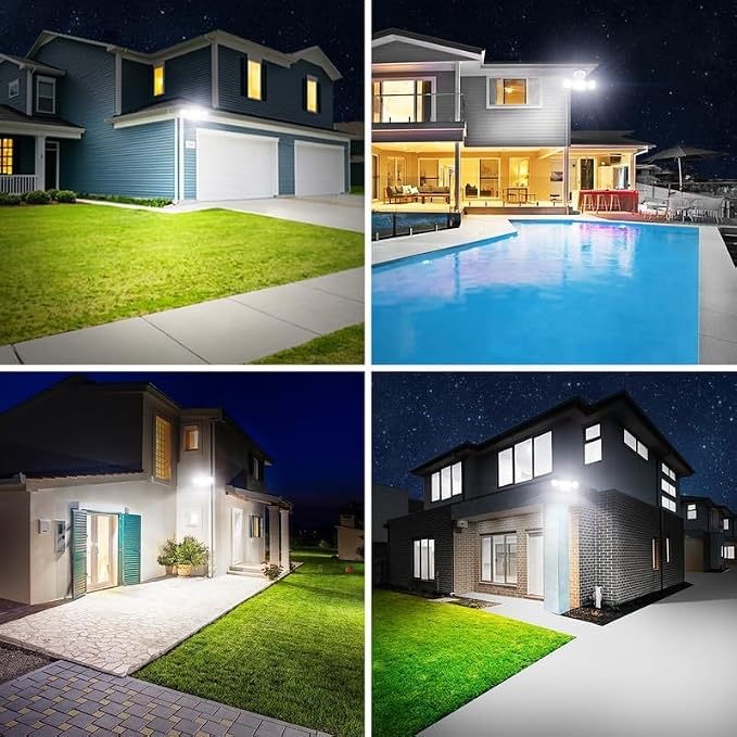 Onforu 2 Pack 75W Flood Lights Outdoor, 7000LM LED Flood Lighting Outdoor Switch Controlled, IP65 Waterproof Exterior Floodlight Fixture with 3 Adjustable Heads, 6500K Security Light for Garage Yard