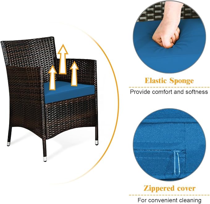 Tangkula 4 Pieces Patio Rattan Conversation Set with Tempered Glass Coffee Table & Thick Cushion, Wicker Set for Garden, Lawn, Poolside and Backyard