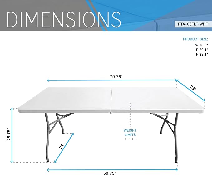 6 FT Granite White Folding Table with Easy- Carry Handle – Premium 6 Foot Folding Table Ideal for Camping, Picnic, Party or Home Use