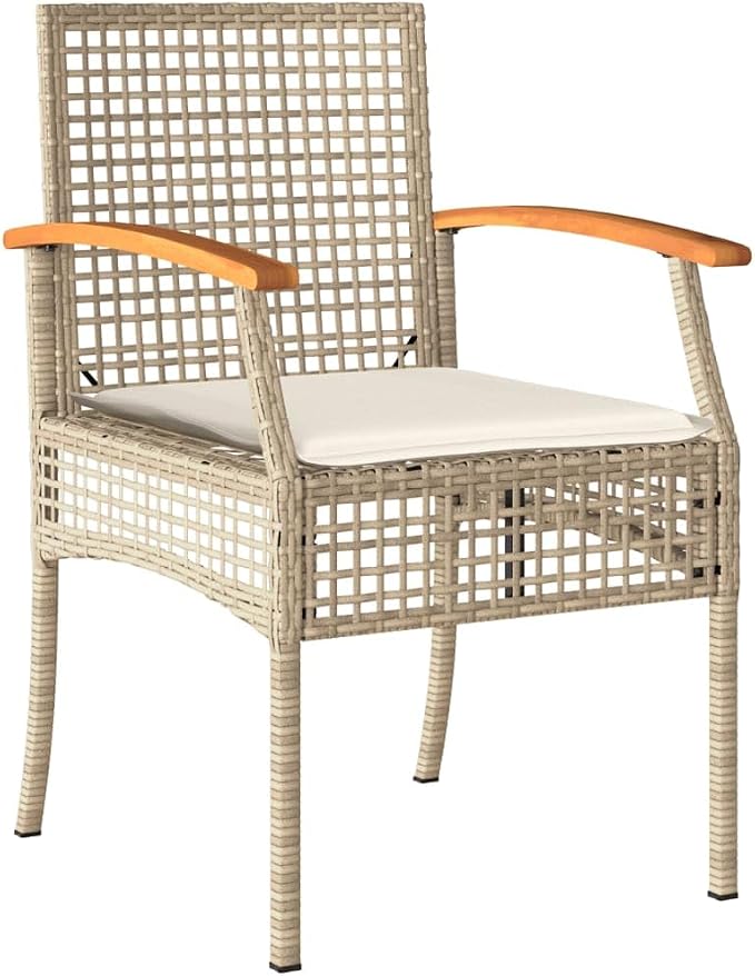 5 Piece Garden Dining Set, Beige PE Rattan Patio Furniture with 4 Cushioned Chairs and Rectangular Tempered Glass Table, Modern Outdoor Wicker Dining Set for Backyard and Terrace