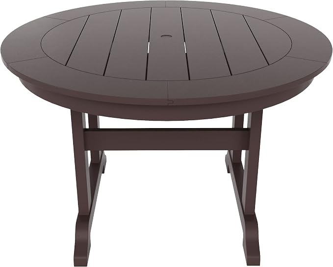 WestinTrends Malibu 5 Piece Adirondack Patio Dining Set, All Weather Poly Lumber Outdoor Table and Chairs Furniture Set, 47" Trestle Round Dining Table and 4 Adirondack Dining Chair, Dark Brown