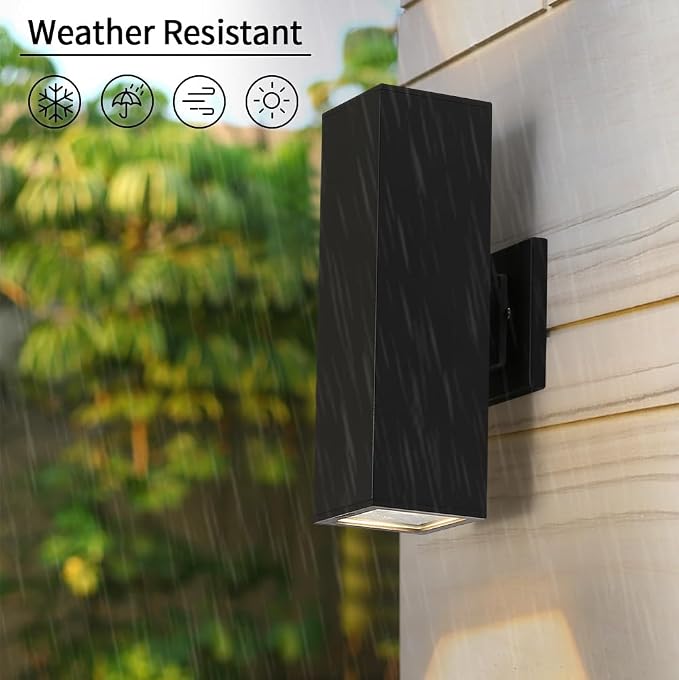 13" Black Square Modern Outdoor Wall Light Exterior Wall Sconce | E26 Base,UL listed,Aluminum Up and Down Lights Outdoor Exterior Wall Light Fixture Porch Light for House Garage Patio Garden