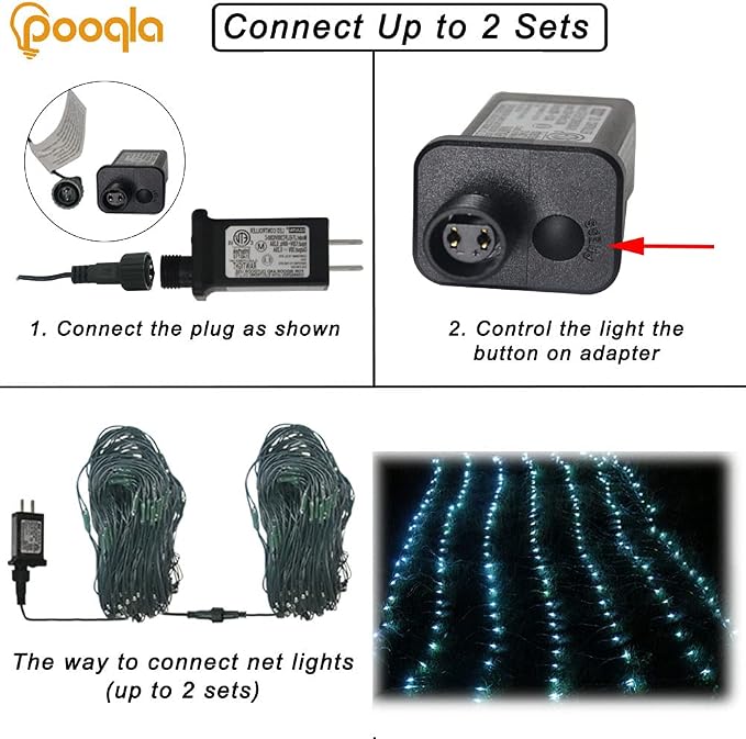 Pooqla Cool White Net Lights, 15x 5ft Christmas Lights Outdoor Green Wire | 300 LED Large Net Mesh Lights Plug in, 8 Modes Waterproof Connectable Bushes Lights for Christmas Hedge Yard Decor