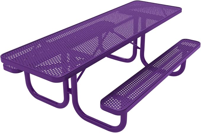 COATEDOUTDOORFURNITURE Heavy-Duty Portable ADA-Compliant Outdoor Picnic Table, Punched Steel Patio Furniture Made in America (8ft Rectangular, Both-Side Handicap, Purple with Purple Frames)