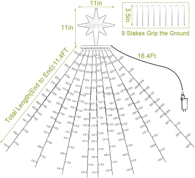 Christmas Decorations, Outdoor Christmas Lights, 320 LED Outdoor Christmas Tree String Lights with 12" Star Toppers [8 Modes& Waterproof] for Xmas New Year Holiday Decor (Dipper White)