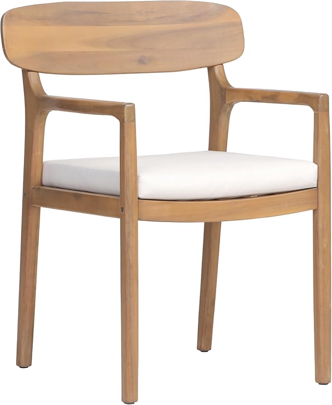 Christopher Knight Home Zoa Acacia Wood Dining Set for 4, Outdoor Dining Table with Dual Slatted Pedestal Bases, Outdoor Dining Chairs with Cushions, 5 Piece Patio Dinner Set, Beige/Teak