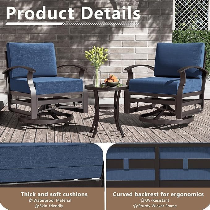 Aluminum Patio Furniture Set, 10 Seats Outdoor Patio Conversation Sets with Swivel Chair Modern Metal Sectional Sofa with Upgrade Cushions for Patio, Backyard - Blue