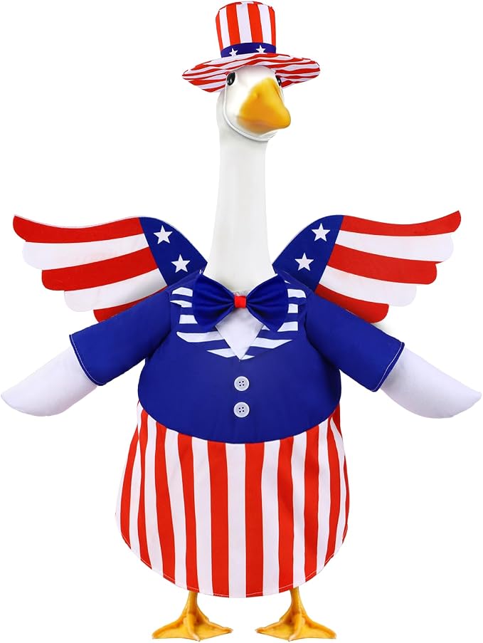 4th of July Patriotic Porch Goose Outfits with Wings for 23" Porch Goose Independence Day Goose Costume USA 250th Anniversary Outdoor Patio Yard Lawn Garden Decoration