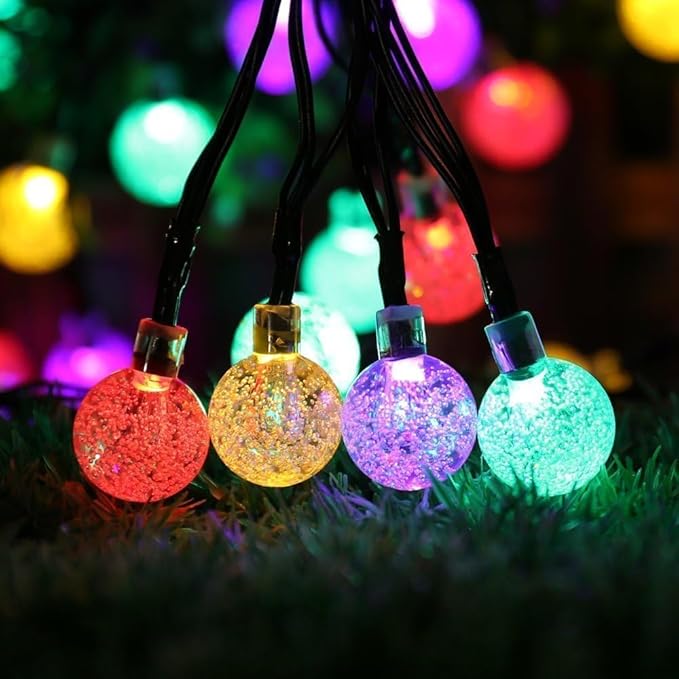 Toodour Solar String Lights Outdoor, 36ft 60 LED Globe String Light with 8 Mode, Waterproof Crystall Ball Lights Solar Patio Lights for Garden, Lawn, Patio, Gazebo, Yard, Outdoor Decor - Multicolor