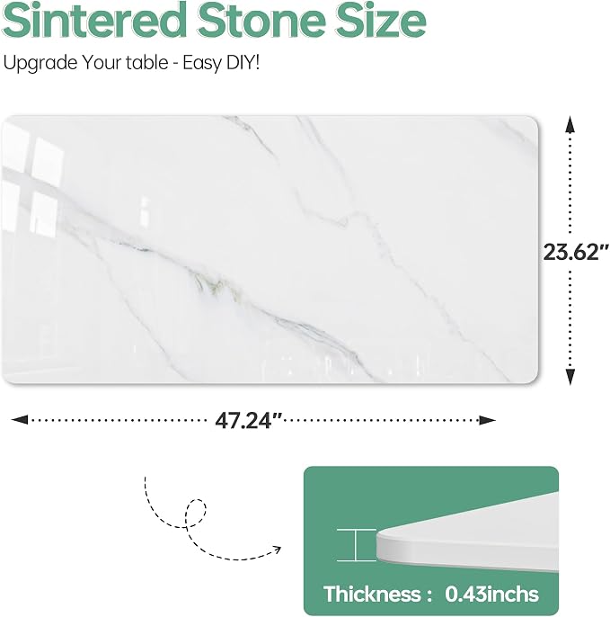 Rectangle Table Top,47.2 ”x 23.6 ” White Sintered Stone Tabletop, DIY Replacement & Cover Marble Desktop, Scratch & Wear Resistant, Easy to Clean, Suitable for Indoor & Outdoor.