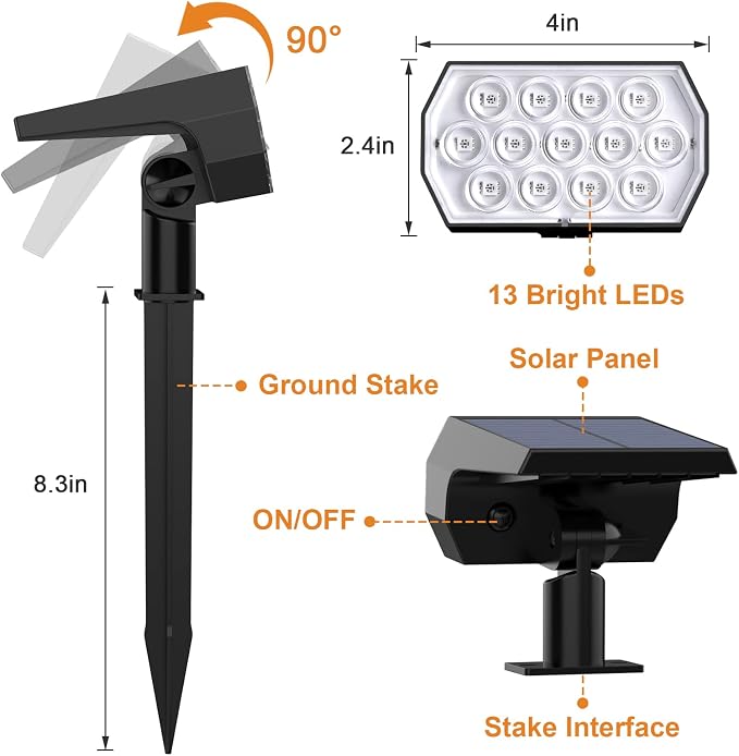 Solar Spot Lights Outdoor Color Changing,[7 Modes/4 Pack] Christmas IP65 Waterproof Landscape Spotlights, Dusk to Dawn Solar Powered Security Light for Patio Gate Walkway Pool Garden Yard Driveway