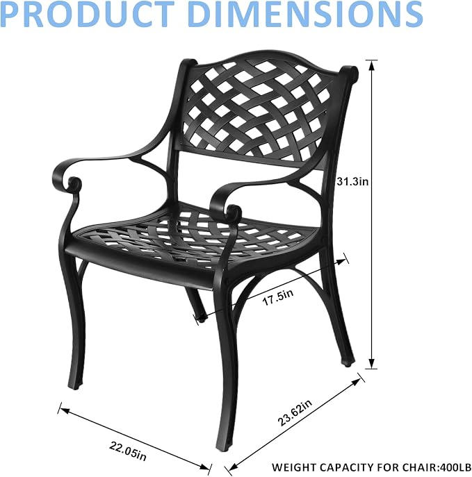 Patio Dinning Set Weather Resistant Cast Aluminum Patio Furniture Set with Umbrella Hole, Bistro Dining Set for Garden (42" x 42" Table D and 4 Chairs Black, 5 Pieces)