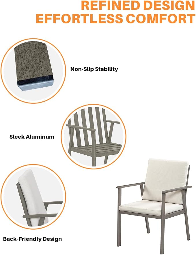 Never-Rust Outdoor Patio Dining Chairs, 4 Pieces Outdoor Aluminum Dining Chairs with Thickened Cushions, Patio Dining Furniture Chairs Set for Garden, Decks, Porch, Pool, Limed Oak