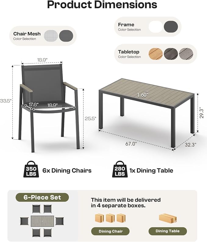 Outdoor Dining Set for 10, Aluminum Patio Table and Chairs Set, 12-Piece All Weather Patio Dining Furniture Set with Umbrella Hole for Backyard, Deck, Poolside (Gray)