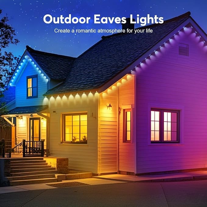 RaThun Permanent Outdoor Lights, 150ft Smart RGB+IC LED Lights Outside with 16 Million DIY Colors, IP67 Waterproof Eternity Eaves Lighting for Christmas Halloween Holiday Daily Decorations
