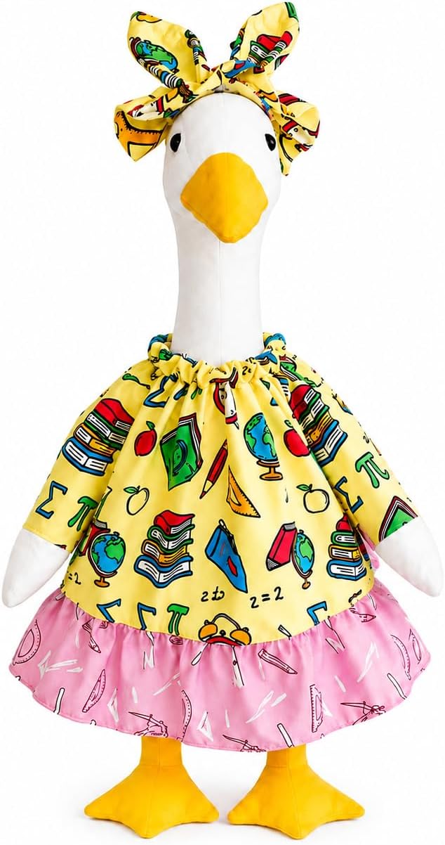 Back to School Porch Goose Outfit, 2Pcs/Set Yard Goose Clothes for 23" Statue Patio Lawn Garden School Classroom Decor