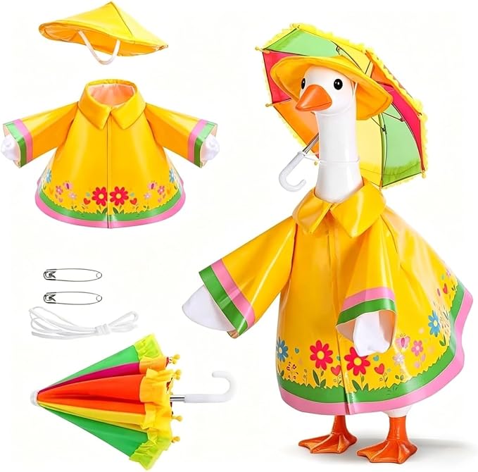 Raincoat Porch Goose Outfits,Spring Summer Lawn Goose Statue Raincoat Clothes,Fits 23" Geese Statue, for Summer Outdoor Patio Yard Lawn Garden Decoration (Raincoat-Yellow Flower)