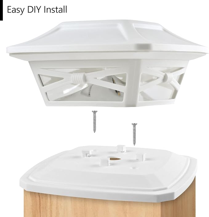 Davinci Lighting Flexfit Solar Outdoor Post Cap Lights - Includes Bases for 4x4 5x5 6x6 Wooden Posts - Bright LED Light - Pearl White (12 Pack) | Pearl White, Wooden Posts, fence/deck/garden/patio, UV fade-protected plastic, auto-on, 7-8h, cordless, IP...