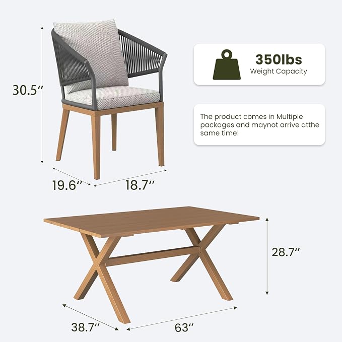 LayinSun 10 Piece Outdoor Dining Table Set, Aluminum Modern Rectangular Dining Table and All-Weather Wicker Chairs Set for Patio Deck Indoor Decor Kitchen