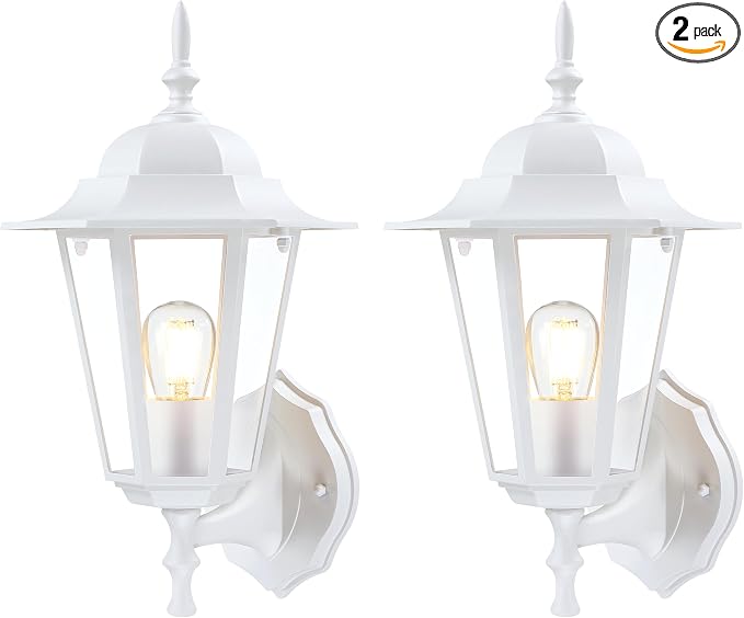 GRUENLICH Outdoor Wall Light Fixture, Rustproof Aluminum, Glass | Exterior Porch Light Wall Sconce Lantern for House, Patio, Garage, Waterproof, E26 Socket 60W Max, White, 2 Pack