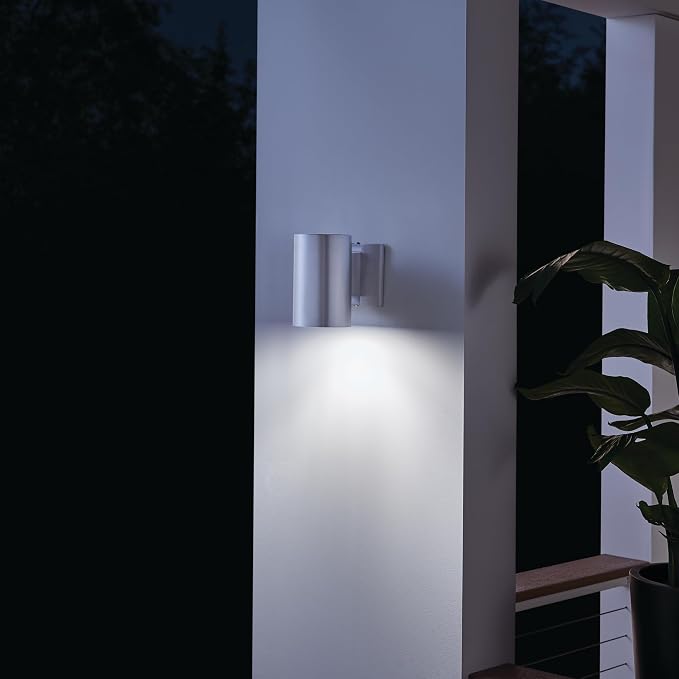 Kichler 9234BA Outdoor Cylinder Wall Mount Sconce DownLight, Brushed Aluminum 1-Light (5" W x 7" H) 65 Watts
