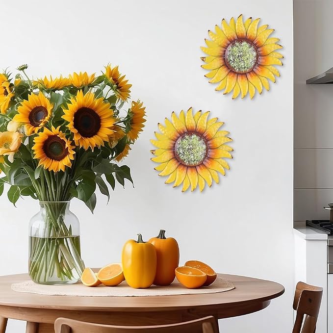 hogardeck Metal Flower Wall Decor for Indoor Outdoor, Kitchen Decor Floral Metal Wall Art, Wall Decor for Bathroom, Living Room, Porch, Garden, Yard, Backyard （2 Pcs 6'' ）