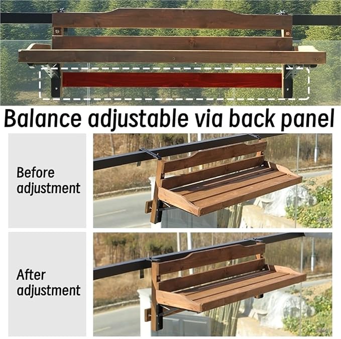 Wood Balcony Railing Table & Hanging Planter Shelf - Rectangular, Rustic, 1 Shelf, Heavy Duty, Weatherproof, Supports Up to 100 lbs