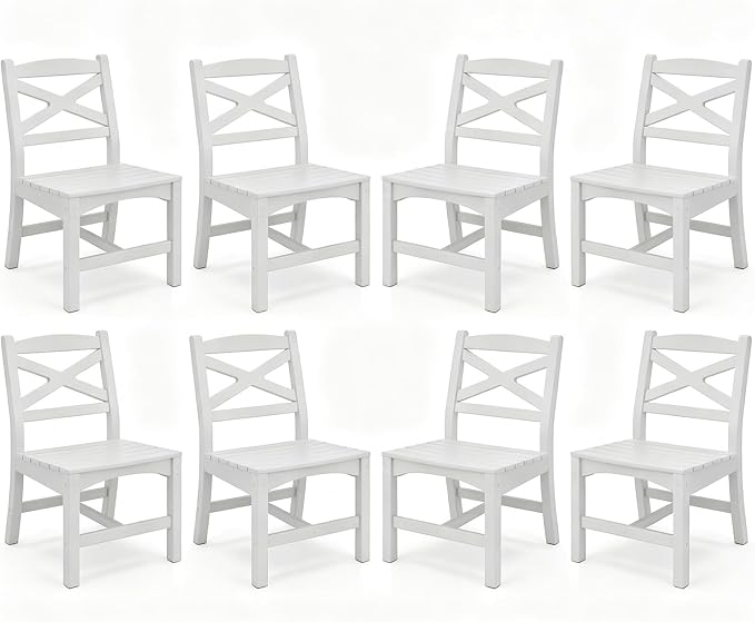 Outdoor Armless Dining Chairs Set of 8,HDPE Patio Chairs with Wide Seat,All-Weather HDPE Patio Armless Chairs for Porch, Backyard, Deck, White, Table not Included