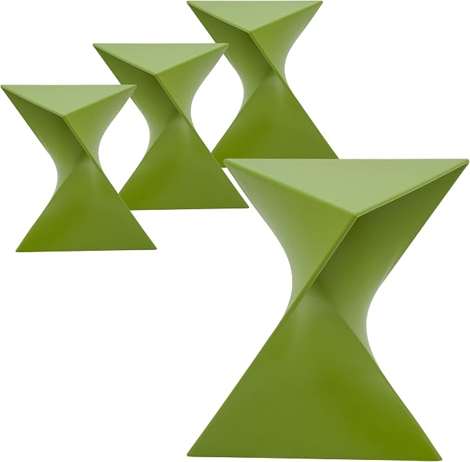 LeisureMod 15.75" Triangular Side Table, Stackable Plastic Accent End Table for Indoor & Outdoor Use, Weather-Resistant Modern Patio & Living Room Table, Set of 4, Green