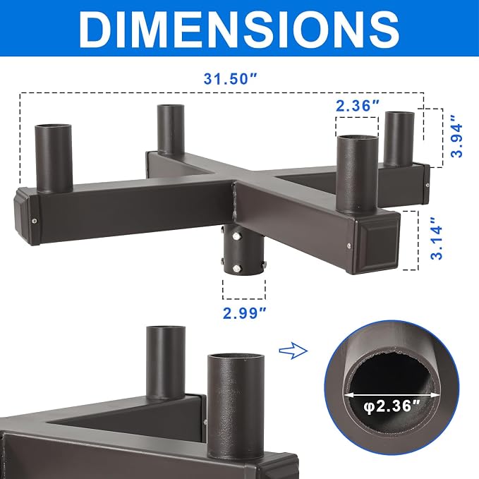 Tenon Adaptor with 4 Arms at 90 Degree, Round Bullhorn Adapter with 4 Tenons Pole Top Tenon Adapter for 2 3/8" LED Parking Lot Light, Outdoo Post Light Top Accessories Mount