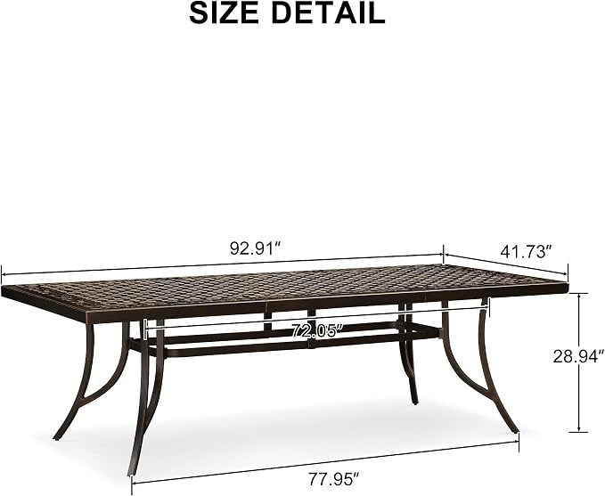 PURPLE LEAF Outdoor Cast Aluminum Dining Table 92.91" All-Weather Resistance Rectangle Table for 8 Person Large Patio Dining Table