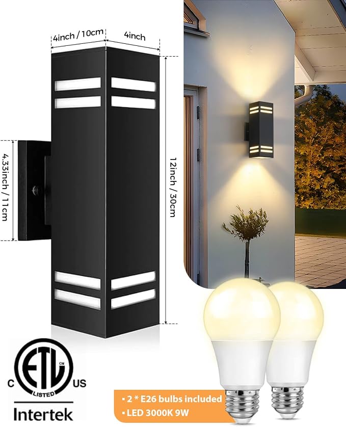 SHIMR Dusk to Dawn Outdoor Light, Modern Outdoor Wall Lights with LED Bulbs Includes [ETL Listed] | Waterproof Anti-Rust Aluminum Sconce, Up and Down Lights, Exterior Light Fixture for House Porch Garage Patio