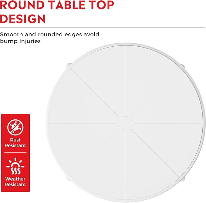 Costaelm Patio Table for 4-Person, Outdoor Patio PP Round Dining Table, All-Weather Bistro Dining Table for Backyard Deck Porch Poolside, White