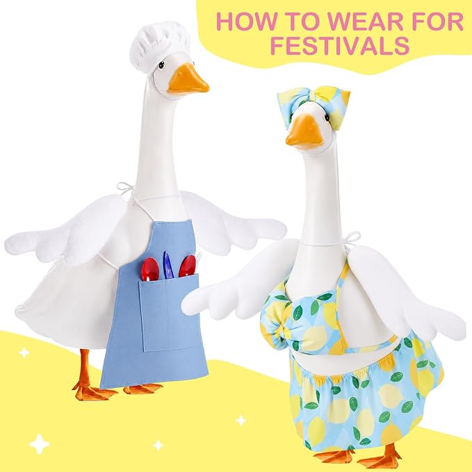 Abbylike 2 Pcs Poseable Goose Wings for 23”- 28" Porch Lawn Goose Outfit Accessories Poseable White Wings for Outdoor Patio Yard Lawn Art Decoration (Rippled Edge)