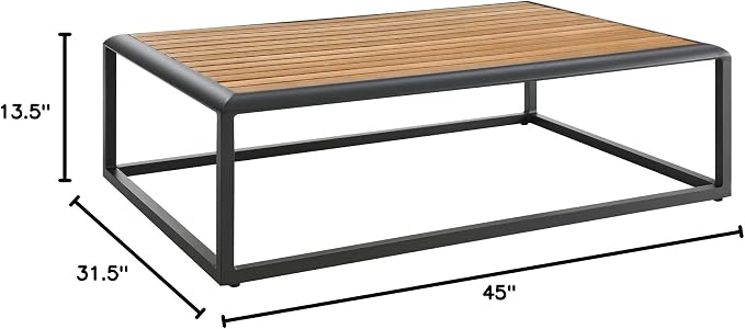 Modway Stance Outdoor Patio Contemporary Modern Wood Grain Aluminum Coffee Table in Gray Natural