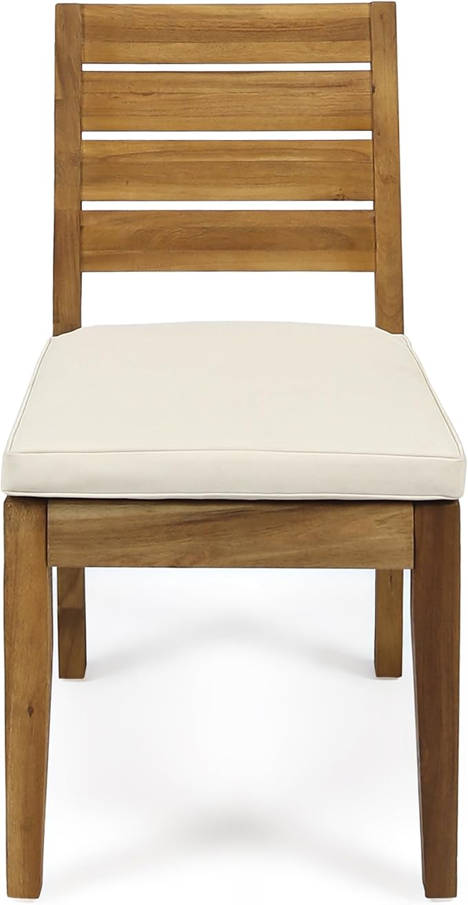 Christopher Knight Home Smeb Acacia Wood Outdoor Dining Table Set for 6, Outdoor Dining Set, Patio Table and Dining Chairs Set of 6 with Cushions, 7 Pieces Patio Furniture Set, Teak + Brown + Cream