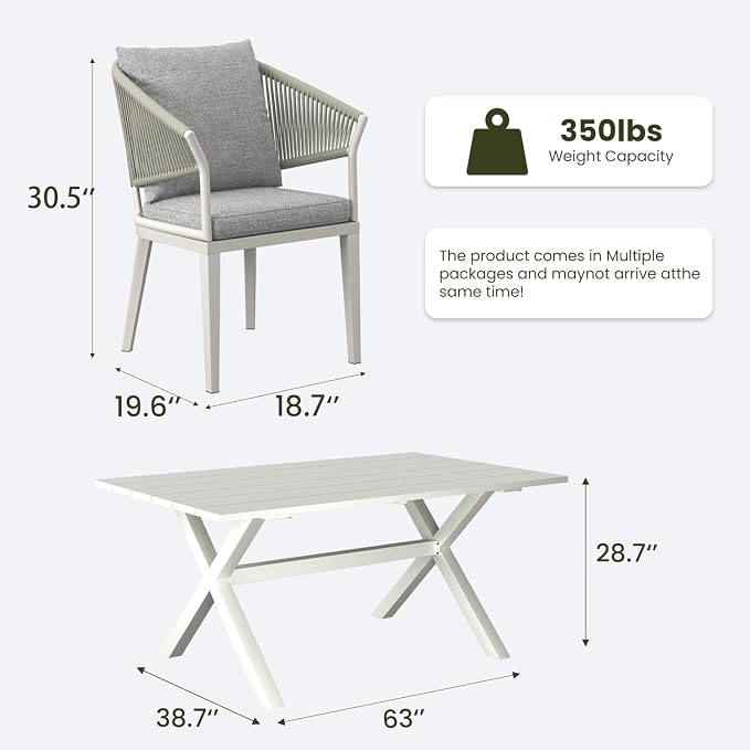 LayinSun 9 Piece Outdoor Dining Table Set, Aluminum Modern Rectangular Dining Table and All-Weather Wicker Chairs Set for Patio Deck Indoor Decor Kitchen