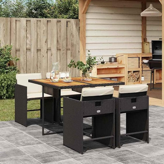 5 Piece Patio Dining Set, 4-Seater Outdoor Garden Furniture with Foldable Chairs and Acacia Wood Table, Space-Saving Cube Design