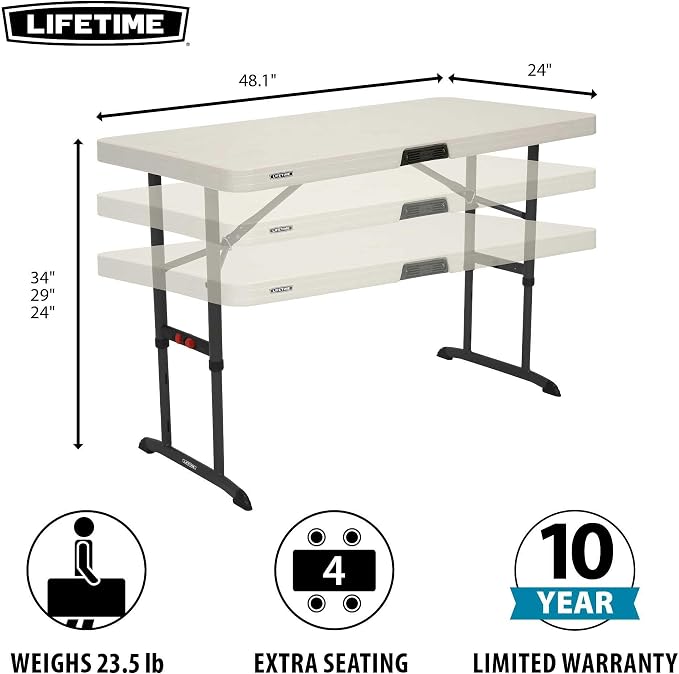 LIFETIME 80387 4-Foot Commercial Adjustable Folding Table, Almond