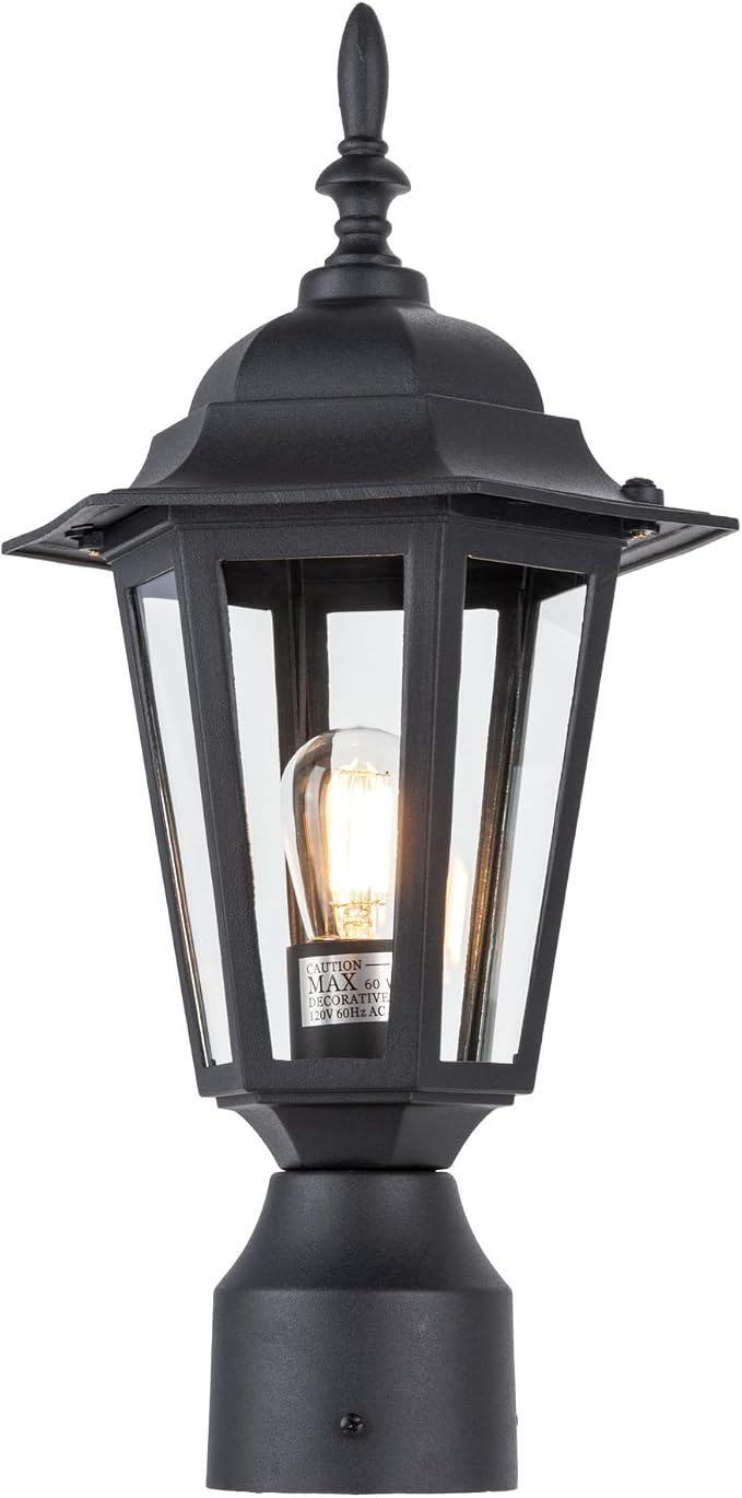 Outdoor Post Light, Rustproof Aluminum Pole Lamp, Black | Exterior Lamp Post Light Fixture for Garden, Yard, Pathway, Waterproof, Glass, E26 Base, Max 60W, 1 Pack