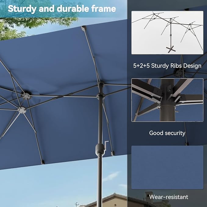 10 PCS Outdoor Patio Dining Set with 13.6ft Double-Sided Patio Umbrella,Patio Table and Chairs Metal Outdoor Patio Furniture Set,Dining Table Set with Swivel Chairs,Navy Blue