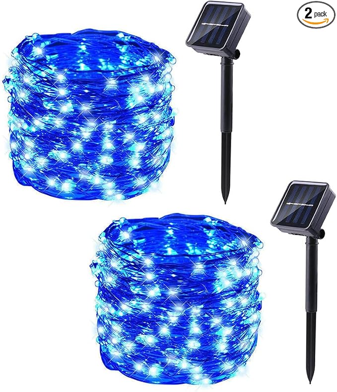 Lomotech Solar Fairy Lights Outdoor, 2 Pack Total 66ft 200 LED,Blue | Solar String Lights Waterproof 8 Modes Twinkle Lights for Outdoor, Patio, Garden, Yard, Party, Wedding, Tree Decoration
