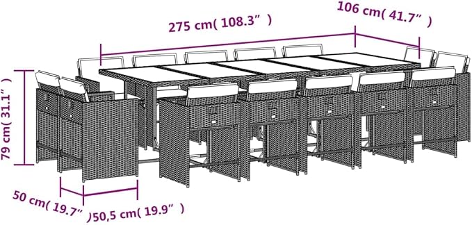 15-Piece Patio Dining Set with Cushions Gray Poly Rattan Outdoor Furniture Set for Backyard Garden Balcony Porch with Foldable Chairs and Acacia Wood Table