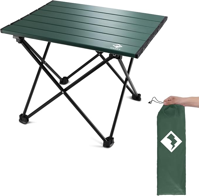 VILLEY Portable Camping Side Table, Ultralight Aluminum Folding Beach Table with Carry Bag for Outdoor Cooking, Picnic, Camp, Boat, Travel