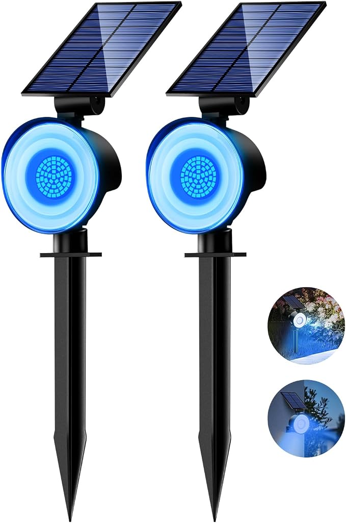 nipify Solar Spot Lights Outdoor Waterproof, Landscape Spotlights | Blue, 2 Pack/53 LED/3 Modes, Adjustable Solar Panels, Auto On/Off, Uplights Lighting for Outside Tree Yard Flag Garden