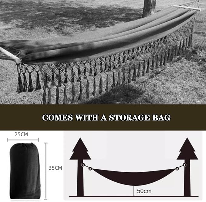 Outdoor Leisure Hammock with Tassels, Garden Anti-Rollover Swing with Storage Bag, for Travel/Camping/Beach, Load Bearing 150kg/330.7lbs(Green)