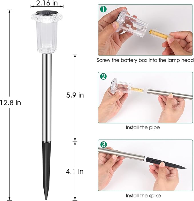 Eyrosa Solar Outdoor Lights, 10 Pack Waterproof Stainless Steel Solar Stake Lights for Pathway Garden Yard Path Walkway Driveway Lawn Patio Outside Decor, Cool White