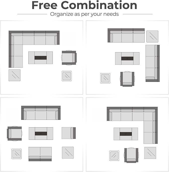 HOOOWOOO 10 Piece Patio Sectional Furniture Set with Fire Pit Table,Modern Wicker Outdoor Conversation Sofa Sets,Weather Resistant Modular L Shaped Outside Couch Swivel Chair Set(Charcoal Grey)