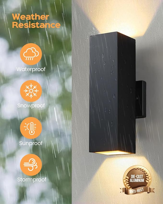 SHIMR 14" Outdoor Wall Lights Dusk to Dawn 2 Pack, ETL Listed | Outdoor Light Fixture Wall Mount, Aluminum Anti-Rust Matte Black Outside Lights for Porch Garage Patio, LED Bulbs Include